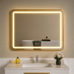 Oglindă LED Dreptunghiulară 80×60 cm cu Ramă Auriu Periat, Model Shark Design, Dezaburire, 3 Tipuri de Lumină, Touch, IP65 - imagine 2