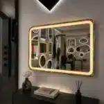 Oglindă LED Dreptunghiulară 80×60 cm cu Ramă Auriu Periat, Model Shark Design, Dezaburire, 3 Tipuri de Lumină, Touch, IP65 - imagine 4