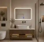 Oglindă LED Dreptunghiulară 80×60 cm cu Ramă Auriu Periat, Model Shark Design, Dezaburire, 3 Tipuri de Lumină, Touch, IP65 - imagine 5