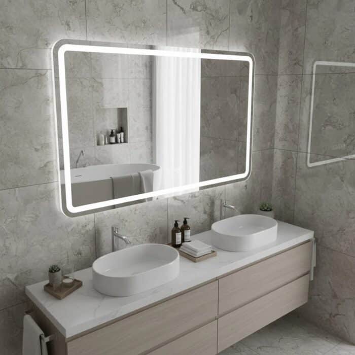 Oglindă LED Dreptunghiulară 90×60 cm, Iluminare Față + Spate, Dezaburire, 3 Tipuri de Lumină, Touch, Model Assi - imagine 3