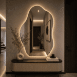 Oglindă LED Model Asimetric 70×90 cm, Iluminare Spate, Dezaburire, 3 Tipuri de Lumină, Touch, Model Shadow - imagine 4