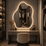 Oglindă LED Model Asimetric 70×90 cm, Iluminare Spate, Dezaburire, 3 Tipuri de Lumină, Touch, Model Shadow - imagine 2