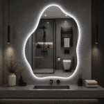 Oglindă LED Model Asimetric 70×90 cm, Iluminare Spate, Dezaburire, 3 Tipuri de Lumină, Touch, Model Shadow - imagine 3
