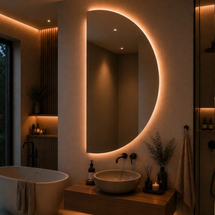 Oglindă LED Model Semilună - Half Moon 60×120 cm, Iluminare Spate, 3 Tipuri de Lumină, Touch - imagine 5