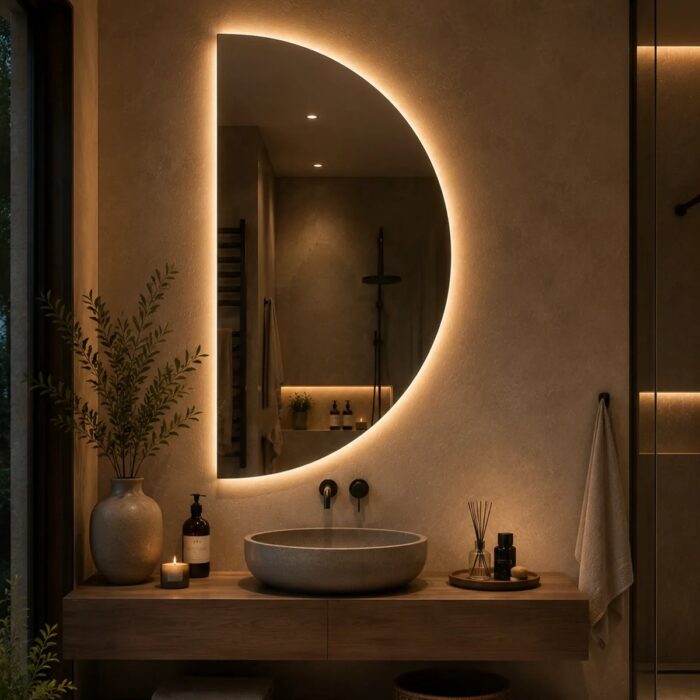 Oglindă LED Model Semilună - Half Moon 60×120 cm, Iluminare Spate, 3 Tipuri de Lumină, Touch - imagine 4