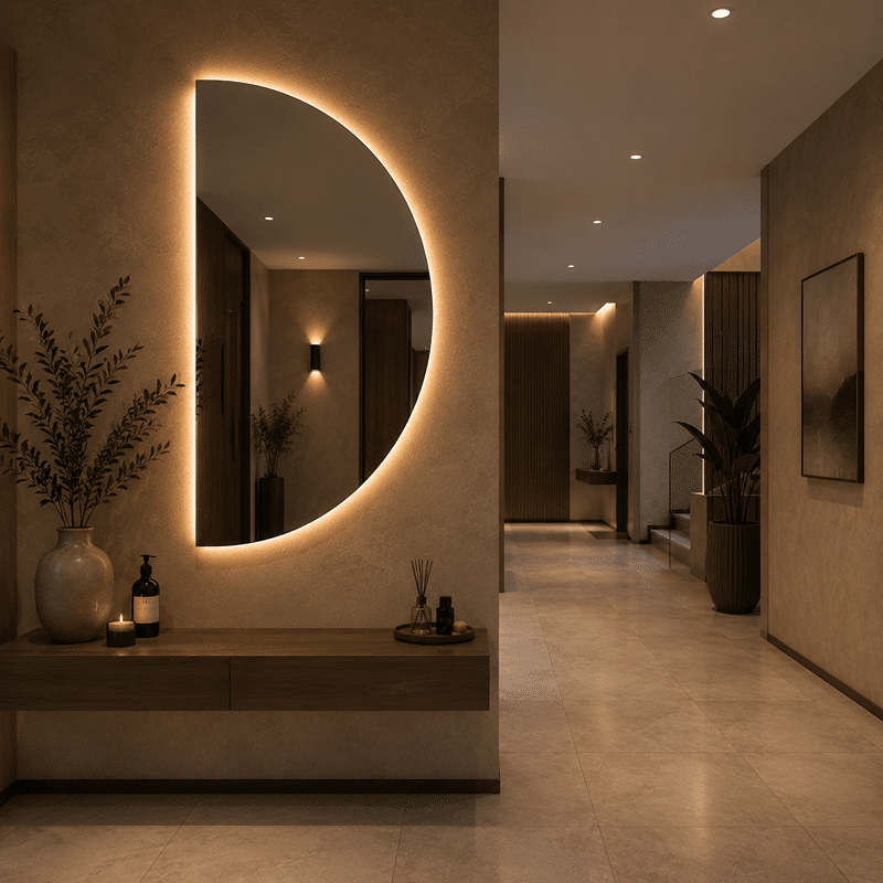 Oglindă LED Model Semilună - Half Moon 60×120 cm, Iluminare Spate, 3 Tipuri de Lumină, Touch Oglindă LED Model Semilună - Half Moon 60×120 cm, Iluminare Spate, 3 Tipuri de Lumină, Touch - imagine 1