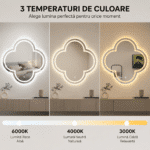 Oglindă LED Model Van Cleef 70×70 cm, Lumină Frontală, Dezaburire, 3 Tipuri de Lumină, Touch - imagine 4