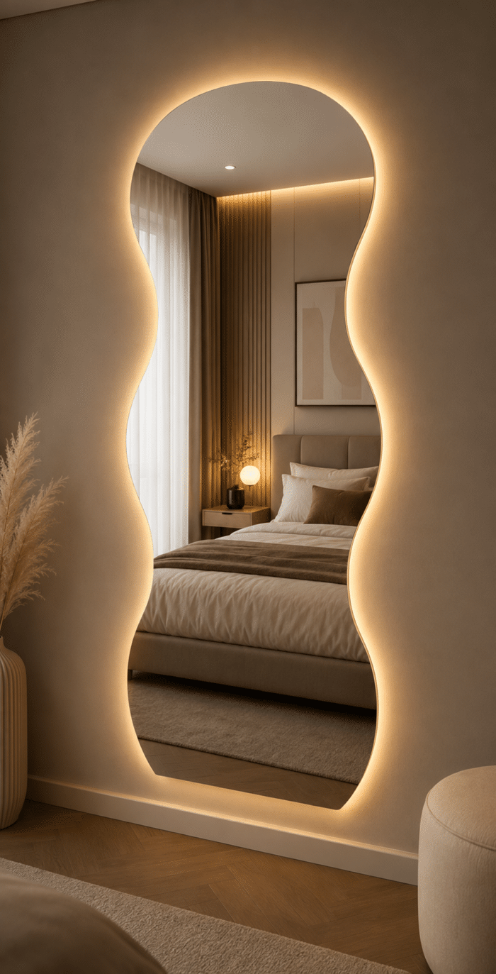 Oglindă LED Model Waves 70×160 cm, Iluminare Spate, 3 Tipuri de Lumină, Touch, Model Valuri - imagine 3