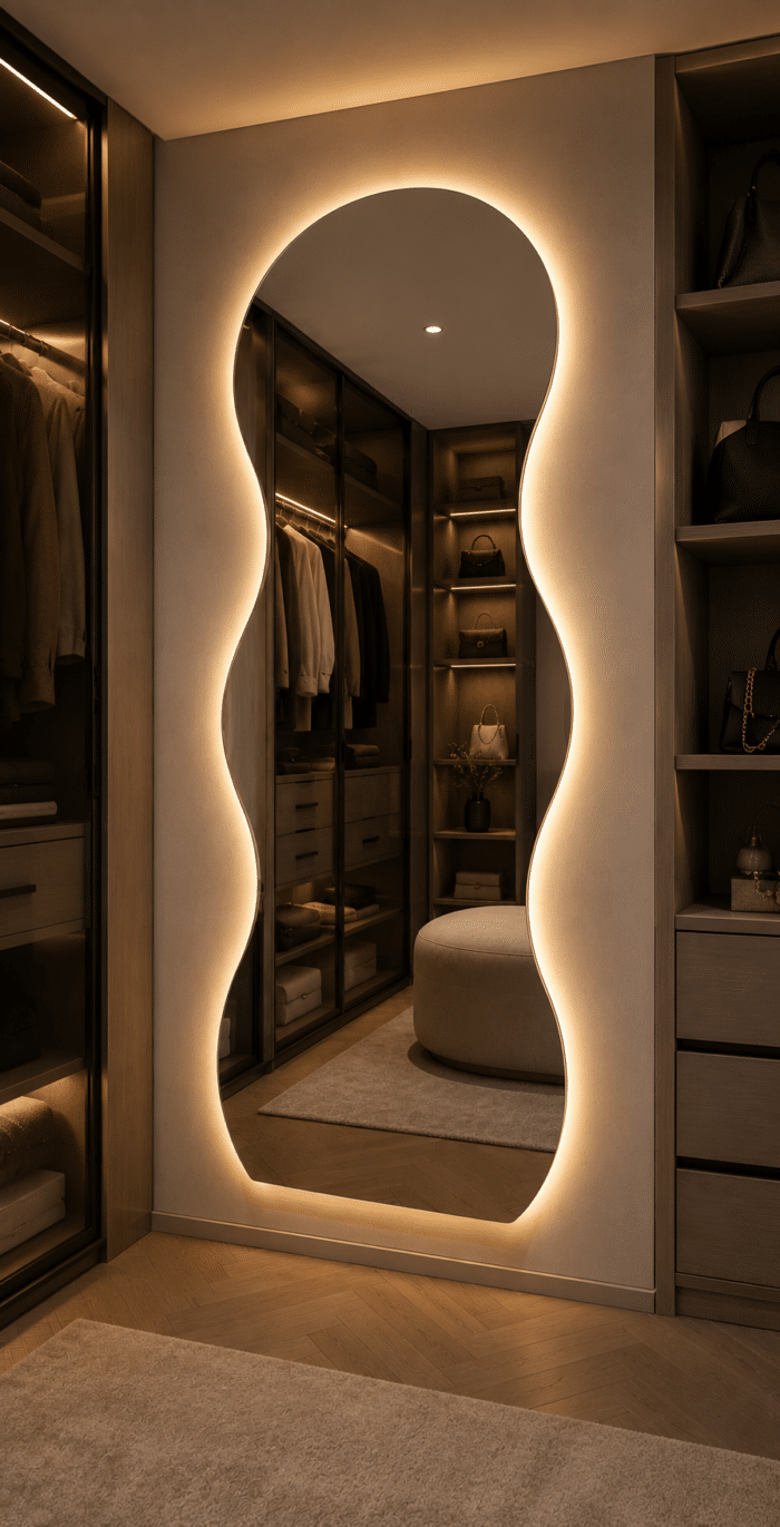 Oglindă LED Model Waves 70×160 cm, Iluminare Spate, 3 Tipuri de Lumină, Touch, Model Valuri - imagine 2