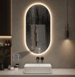 Oglindă LED Ovală 50×100 cm cu Ramă Auriu Periat, Model Shark Design, Dezaburire, 3 Tipuri de Lumină, Touch, IP65 - imagine 7