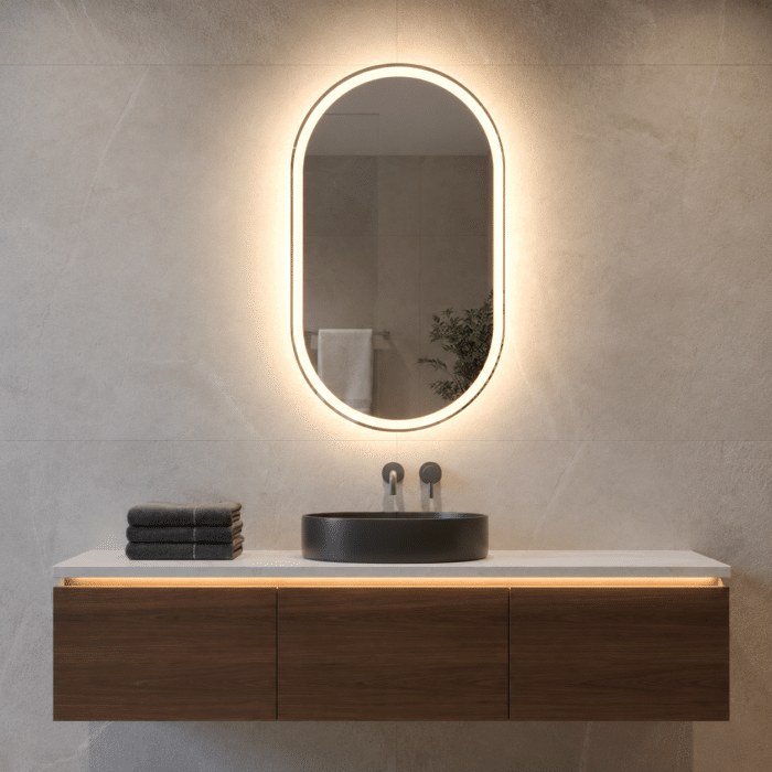 Oglindă LED Ovală 50×80 cm, Iluminare Față + Spate, Dezaburire, 3 Tipuri de Lumină, Touch, Model Bono - imagine 6