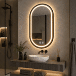 Oglindă LED Ovală 50×80 cm cu Ramă Negru Periat, Model Shark Design, Dezaburire, 3 Tipuri de Lumină, Touch, IP65 - imagine 6