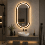 Oglindă LED Ovală 50×80 cm cu Ramă Negru Periat, Model Shark Design, Dezaburire, 3 Tipuri de Lumină, Touch, IP65 - imagine 4