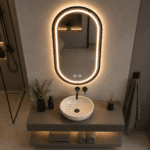 Oglindă LED Ovală 50×80 cm cu Ramă Negru Periat, Model Shark Design, Dezaburire, 3 Tipuri de Lumină, Touch, IP65 - imagine 5
