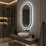 Oglindă LED Ovală 50×80 cm cu Ramă Negru Periat, Model Shark Design, Dezaburire, 3 Tipuri de Lumină, Touch, IP65 - imagine 2