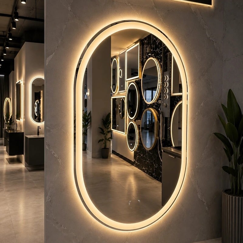 Oglindă LED Ovală 70×90 cm, Iluminare Față + Spate, Dezaburire, 3 Tipuri de Lumină, Touch Oglindă LED Ovală 70×90 cm, Iluminare Față + Spate, Dezaburire, 3 Tipuri de Lumină, Touch, Model Brazo - imagine 1