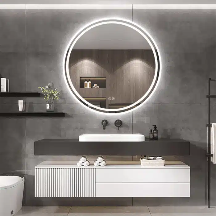 Oglindă LED Rotundă 60×60 cm, Iluminare Față + Spate, Dezaburire, 3 Tipuri de Lumină, Touch, Model Cosmo - imagine 4