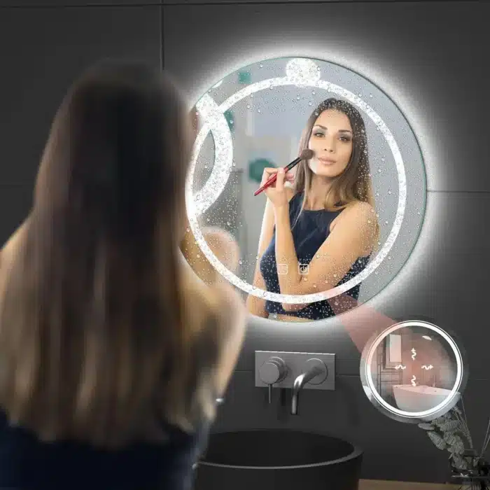 Oglindă LED Rotundă 60×60 cm, Iluminare Față + Spate, Dezaburire, 3 Tipuri de Lumină, Touch, Model Cosmo - imagine 3