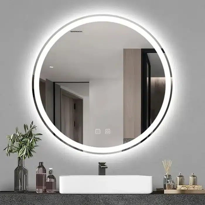 Oglindă LED Rotundă 60×60 cm, Iluminare Față + Spate, Dezaburire, 3 Tipuri de Lumină, Touch, Model Cosmo - imagine 6