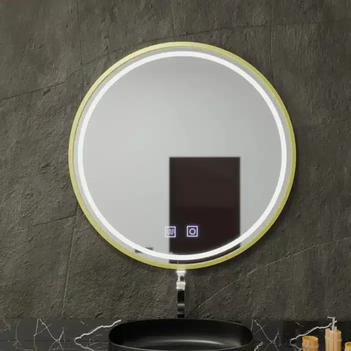 Oglindă LED Rotundă 70×70 cm, cu Ramă Aurie, Iluminare Față + Spate, Dezaburire, 3 Tipuri de Lumină, Touch, Model Cosmo Gold - imagine 9