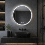 Oglindă LED Rotundă 70×70 cm, cu Ramă Aurie, Iluminare Față + Spate, Dezaburire, 3 Tipuri de Lumină, Touch, Model Cosmo Gold - imagine 8