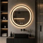 Oglindă LED Rotundă 60×60 cm, cu Ramă Neagră, Iluminare Față + Spate, Dezaburire, 3 Tipuri de Lumină, Touch, Model Cosmo Black - imagine 2