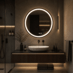 Oglindă LED Rotundă 60×60 cm, cu Ramă Neagră, Iluminare Față + Spate, Dezaburire, 3 Tipuri de Lumină, Touch, Model Cosmo Black - imagine 3