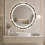 Oglindă LED Rotundă 70×70 cm, cu Ramă Negru Mat, Iluminare Față + Spate, Dezaburire, 3 Tipuri de Lumină, Touch, Model Cosmo Black - imagine 2
