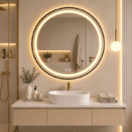 Oglindă LED Rotundă 70×70 cm, cu Ramă Negru Mat, Iluminare Față + Spate, Dezaburire, 3 Tipuri de Lumină, Touch, Model Cosmo Black