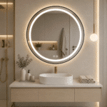 Oglindă LED Rotundă 70×70 cm, cu Ramă Negru Mat, Iluminare Față + Spate, Dezaburire, 3 Tipuri de Lumină, Touch, Model Cosmo Black - imagine 3