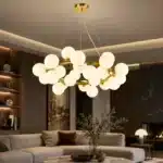 Pendul Model Cloud, Auriu Lucios cu 25 Abajururi G9, Înălțime Reglabilă, Metal și Sticlă - imagine 3
