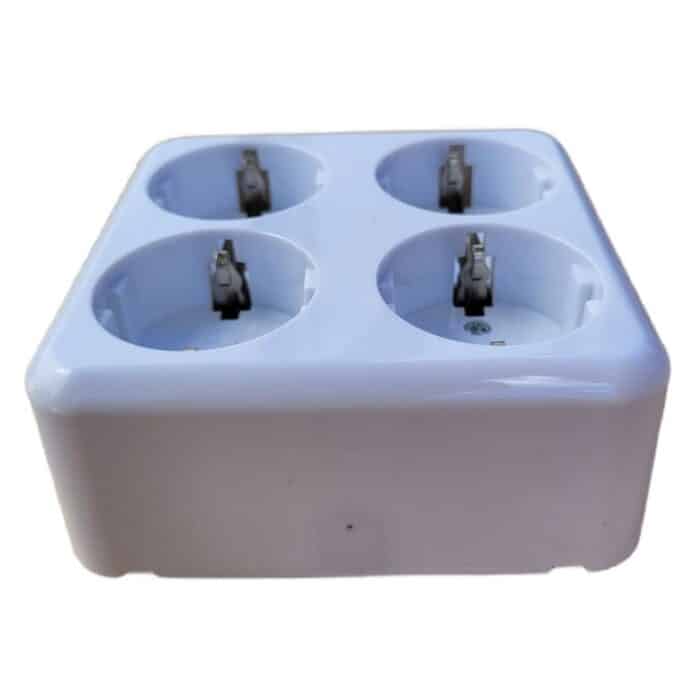 Priză Cvadruplă Albă, 4 Prize, Ceramică, cu Contact de Protecție, 250V, 16A, 3500W, IP20, Montaj Aparent - imagine 4