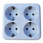 Priză Cvadruplă Albă, 4 Prize, Ceramică, cu Contact de Protecție, 250V, 16A, 3500W, IP20, Montaj Aparent - imagine 2
