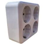 Priză Cvadruplă Albă, 4 Prize, Ceramică, cu Contact de Protecție, 250V, 16A, 3500W, IP20, Montaj Aparent - imagine 3