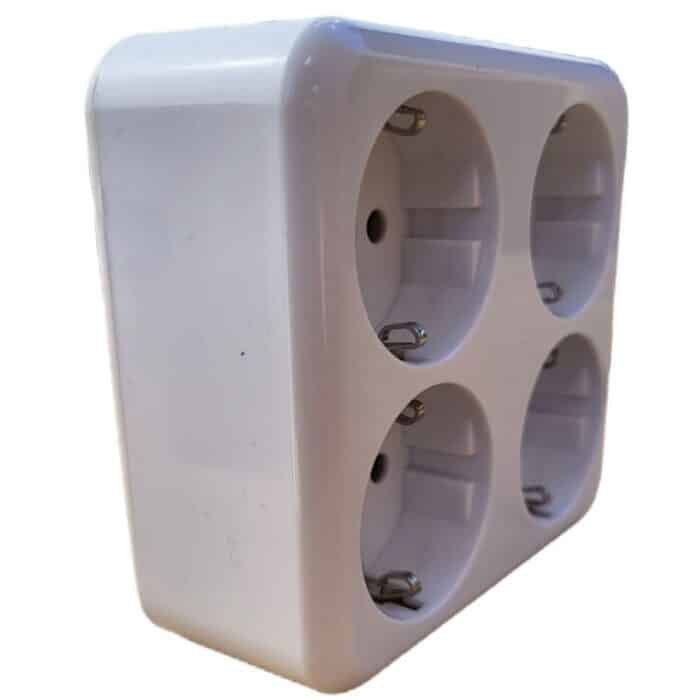 Priză Cvadruplă Albă, 4 Prize, Ceramică, cu Contact de Protecție, 250V, 16A, 3500W, IP20, Montaj Aparent - imagine 3