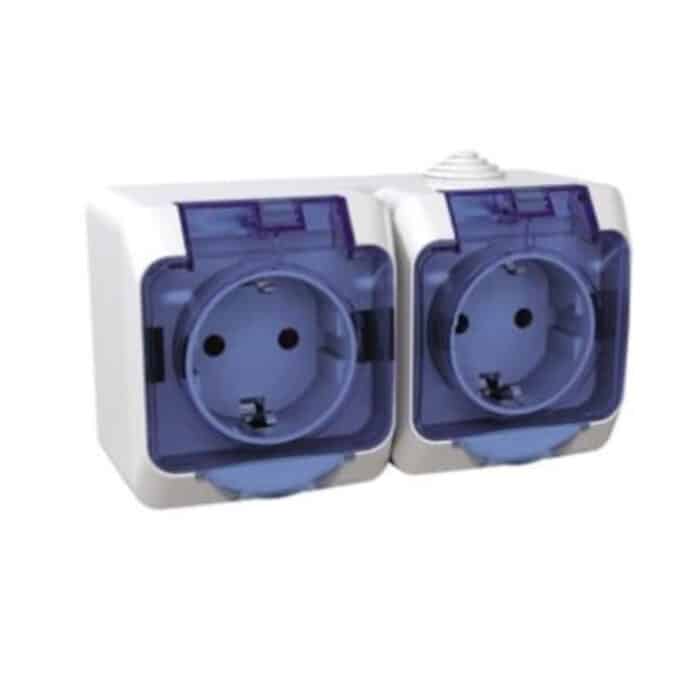 Priză Dublă Aplicată Schneider Cedar WDE000525, cu Capac Albastru, IP44, 220–250V, 16A - imagine 2