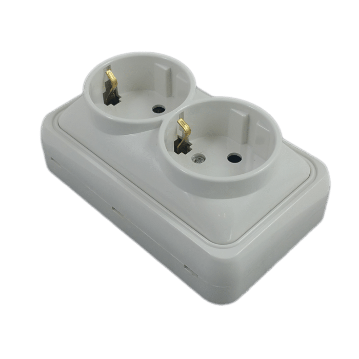 Priză Dublă Mini Albă, Ceramică, cu Contact de Protecție, 250V, 16A, IP20, Montaj Aparent - imagine 2