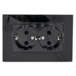 Priză Dublă Neagră cu Ramă din Sticlă, 250V, 16A, IP20, 127 × 86 mm - imagine 3