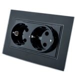 Priză Dublă Neagră cu Ramă din Sticlă, 250V, 16A, IP20, 127 × 86 mm - imagine 2