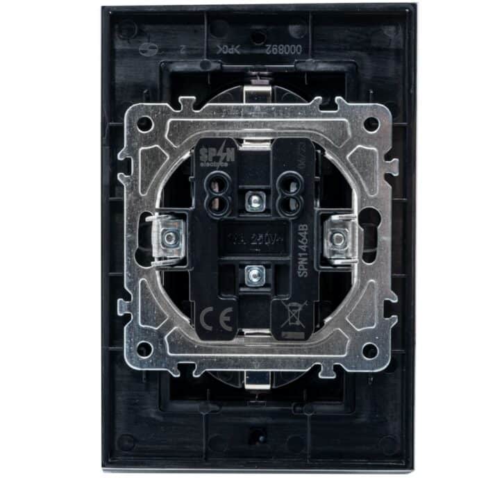 Priză Dublă Neagră cu Ramă din Sticlă, 250V, 16A, IP20, 127 × 86 mm - imagine 4