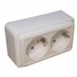 Priză Dublă Spin Aplicată, Ceramică, cu Contact de Protecție, Alb, Montaj Aparent - imagine 2