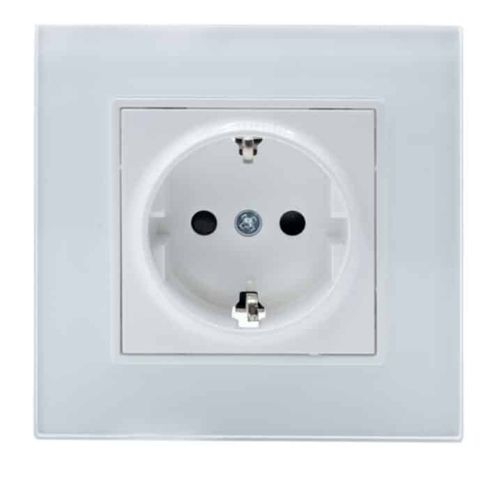 Priză Simplă Albă cu Ramă din Sticlă, 250V, 16A, IP20, 86 × 86 mm - imagine 2