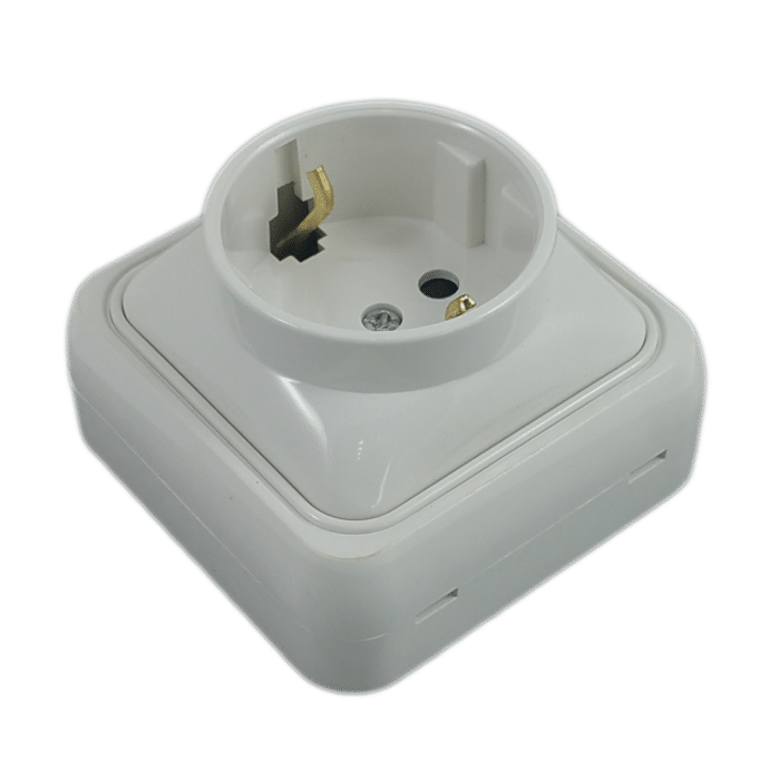 Priză Simplă Mini Albă, cu Contact de Protecție, 250V, 16A, IP20, Montaj Aparent - imagine 2