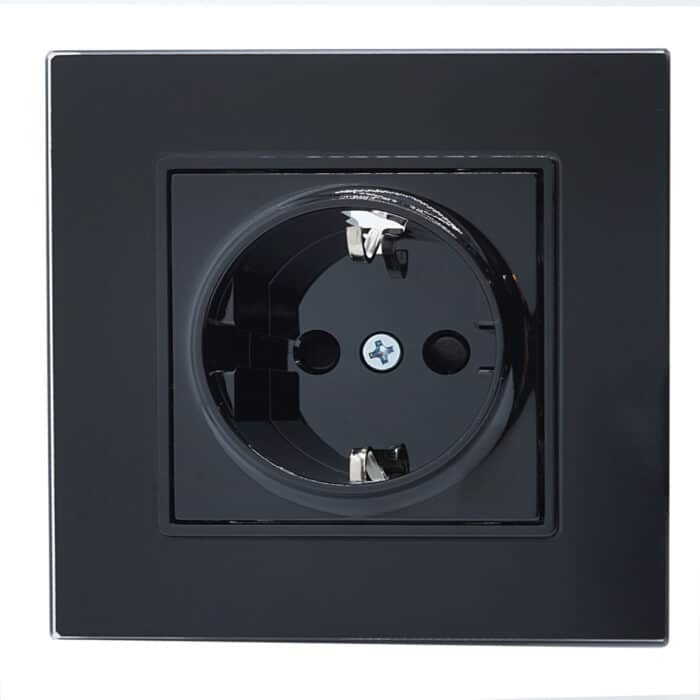 Priză Simplă Neagră cu Ramă din Sticlă, 250V, 16A, IP20, 86 × 86 mm - imagine 2