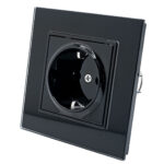 Priză Simplă Neagră cu Ramă din Sticlă, 250V, 16A, IP20, 86 × 86 mm - imagine 3
