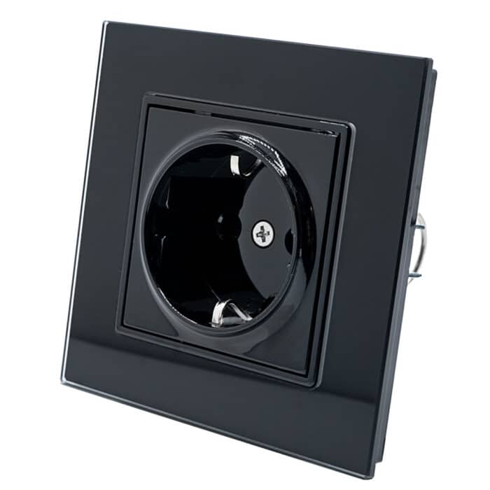 Priză Simplă Neagră cu Ramă din Sticlă, 250V, 16A, IP20, 86 × 86 mm - imagine 3