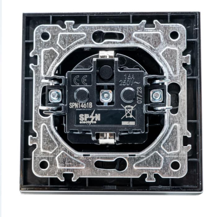 Priză Simplă Neagră cu Ramă din Sticlă, 250V, 16A, IP20, 86 × 86 mm - imagine 4