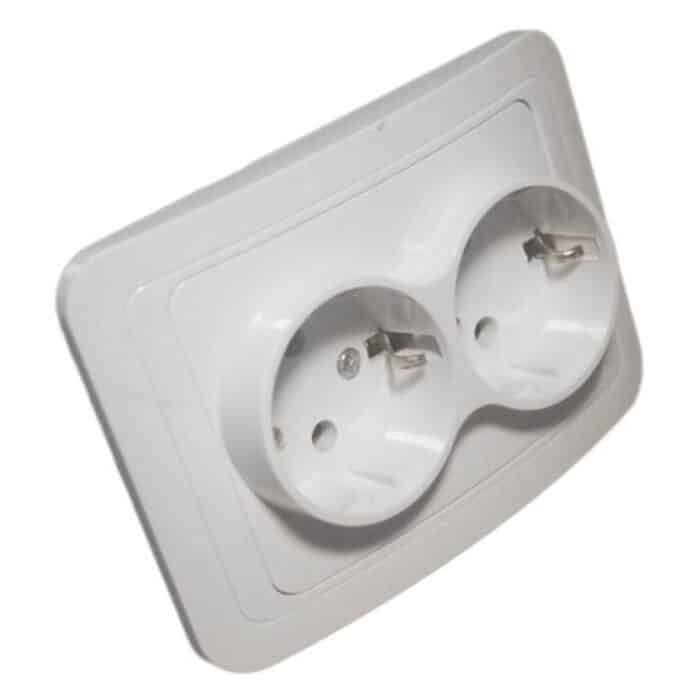 Priză Dublă cu Contact de Protecție, 250V, 16A, IP20, Montaj Încastrat - imagine 2