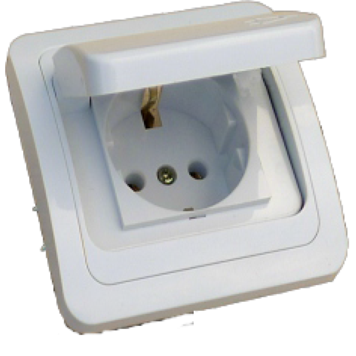 Priză Simplă cu Capac și Contact de Protecție, IP22, 250V, 16A, Montaj Încastrat - imagine 2