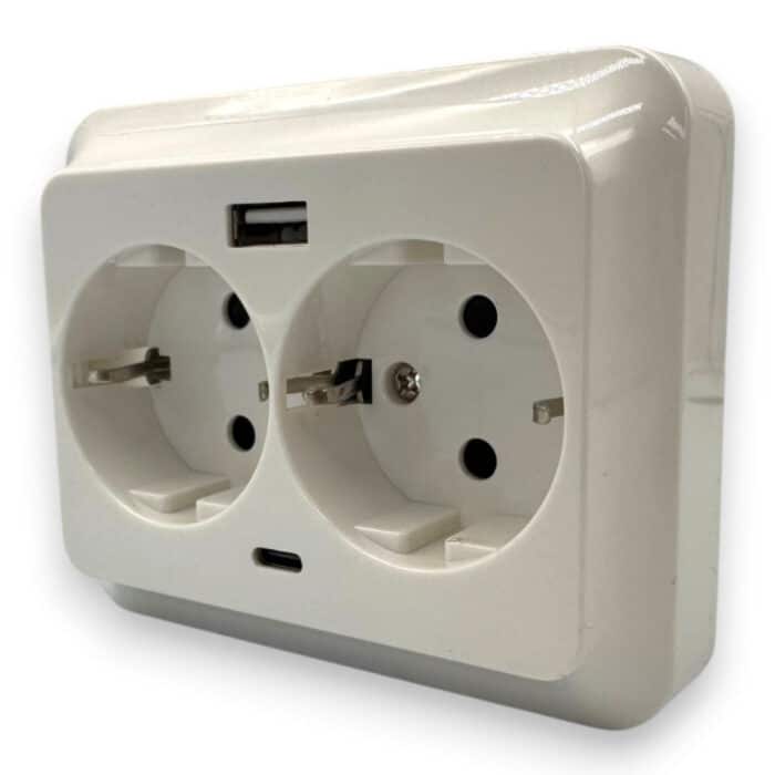 Priză Dublă cu Împământare și Încărcător USB-A + USB-C PD 18W, 16A, Albă - imagine 8